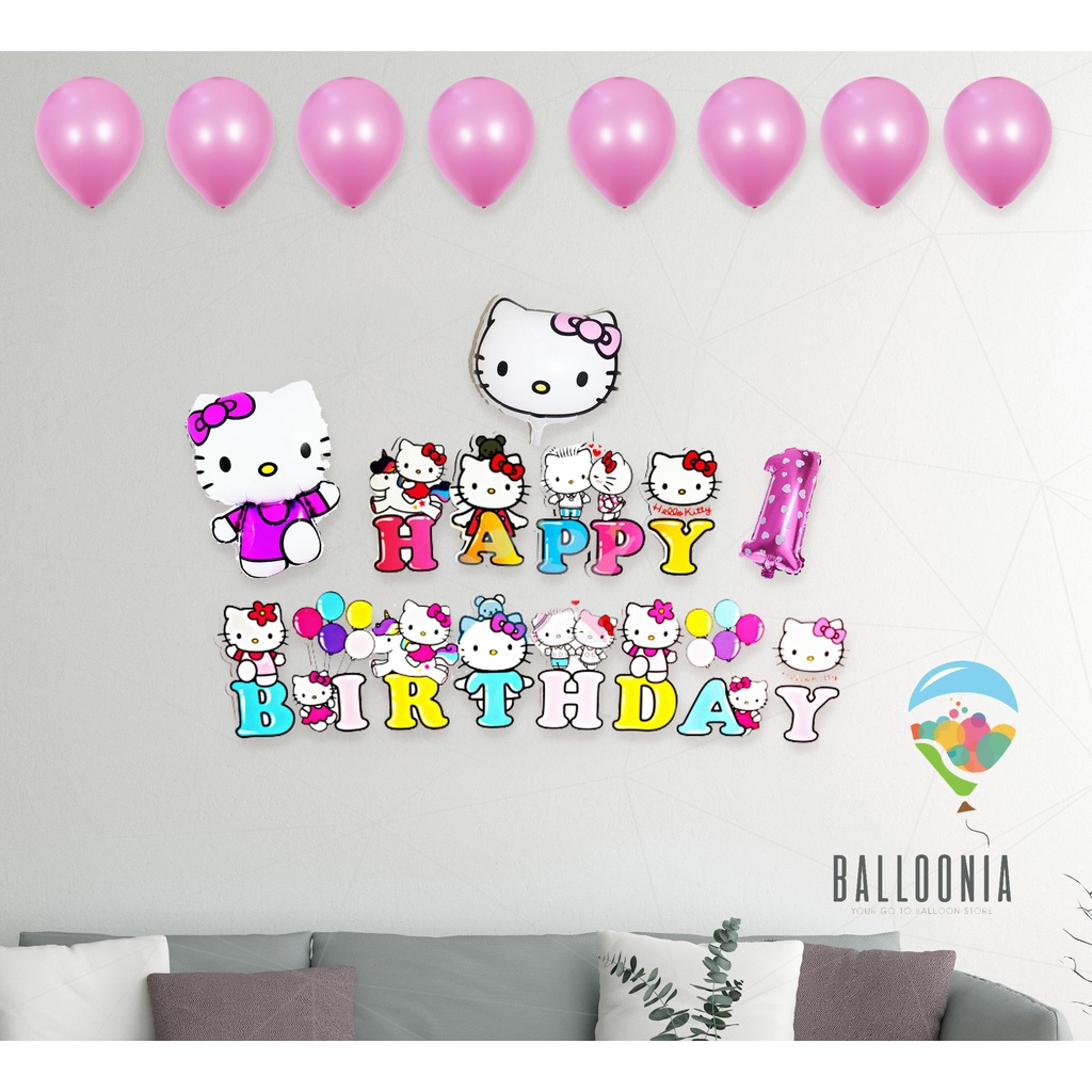 Set Dekorasi Banner Hello Kitty Simple Foil Balloon Decoration / Ulang Tahun / Happy Birthday / Ulta