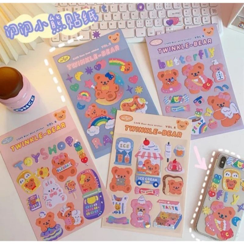 

Stiker hologram korea aesthetic dan lucu - Twinkle bear stiker