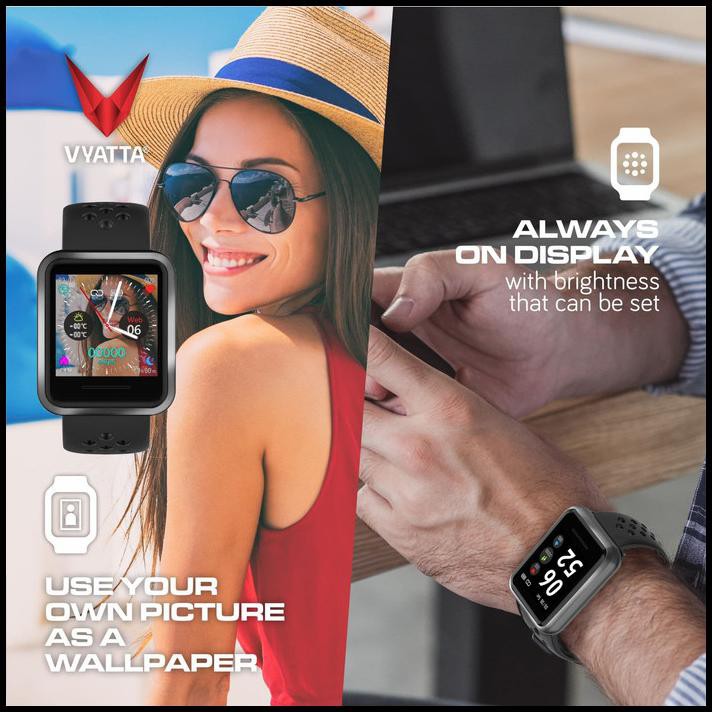 Vyatta Fitme Champ Smartwatch - Custom Watch Faces, Metal, Sport - Hitam Terlaris