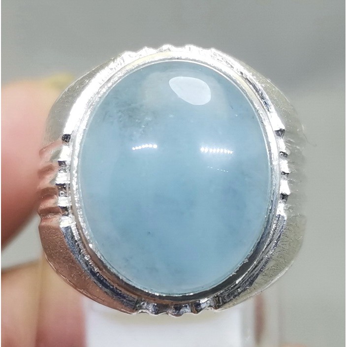 Batu Cincin Aquamarine Ring Perak Kecubung Biru Laut Asli