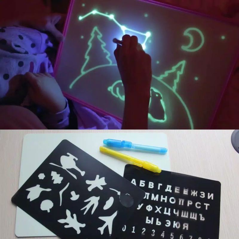 Magic Glowing drawing board ukuran A4- mainan edukasi anak - gambar nyala - papan gambar nyala