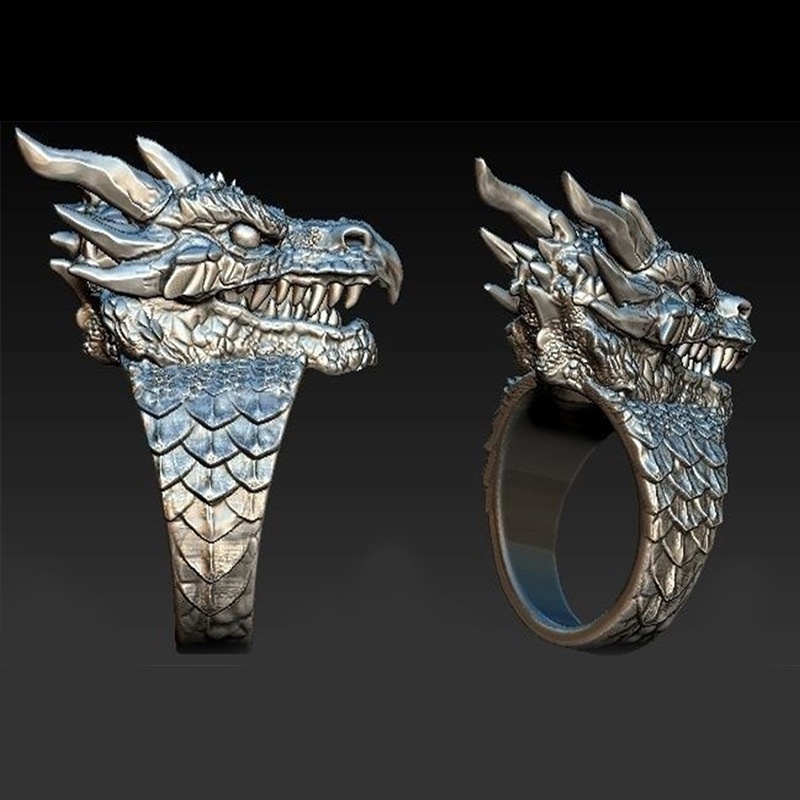 Cincin Naga Perak Gaya Punk Vintage Fashion Pria