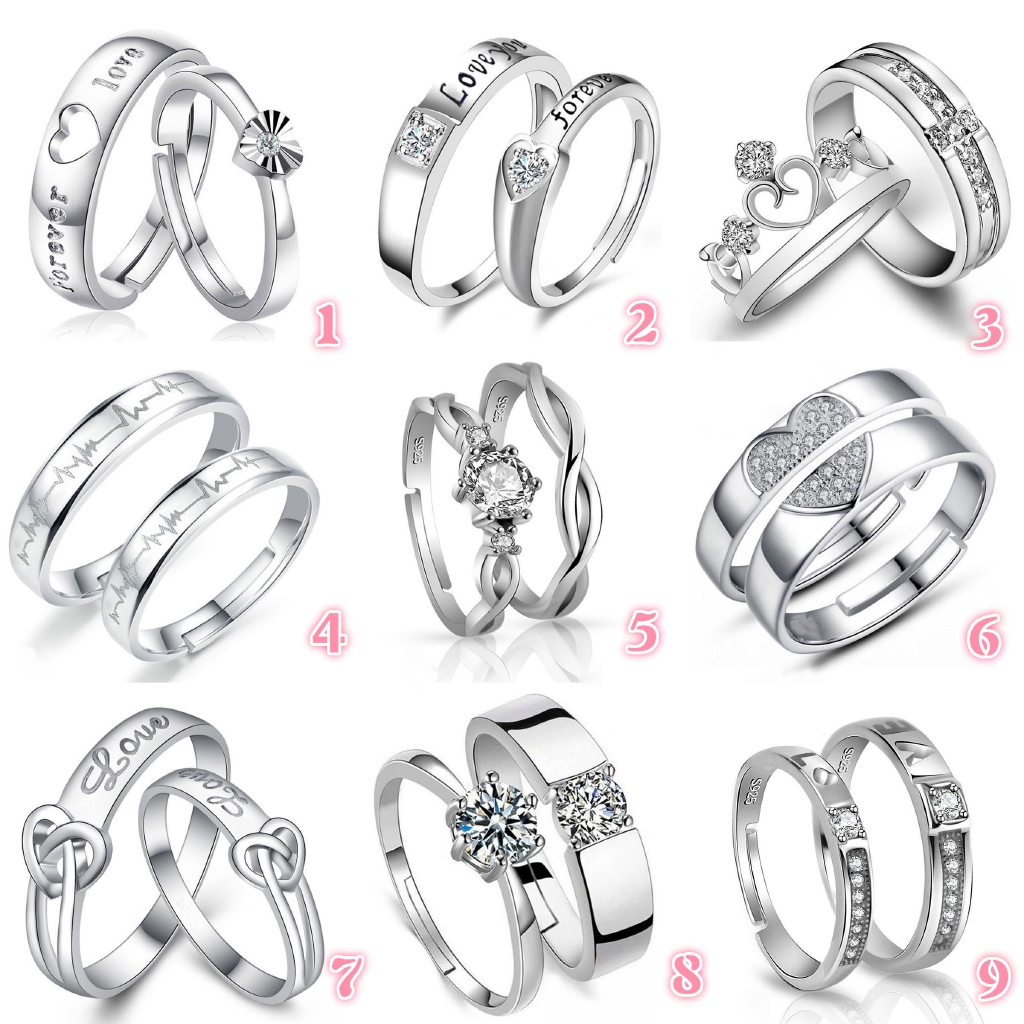 2 Pcs 925 Silver Cincin Tunangan/nikah/kawin Berlian Mode Wanita Cincin Pasangan Couple Rings