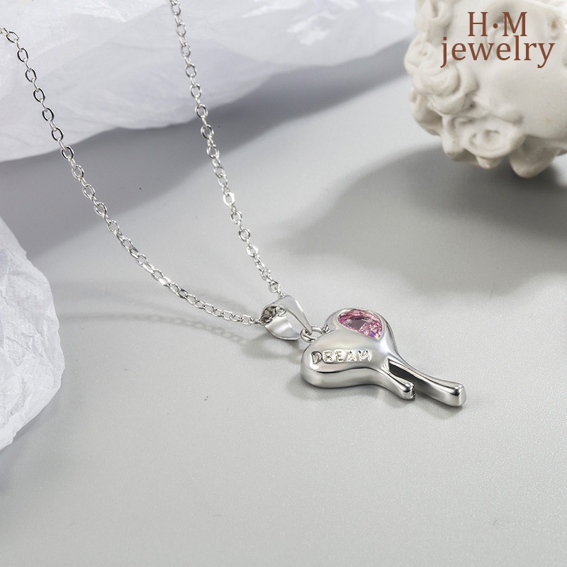 Kalung Rantai Sterling Silver 925 Dengan Liontin Hati Warna Pink Untuk Wanita