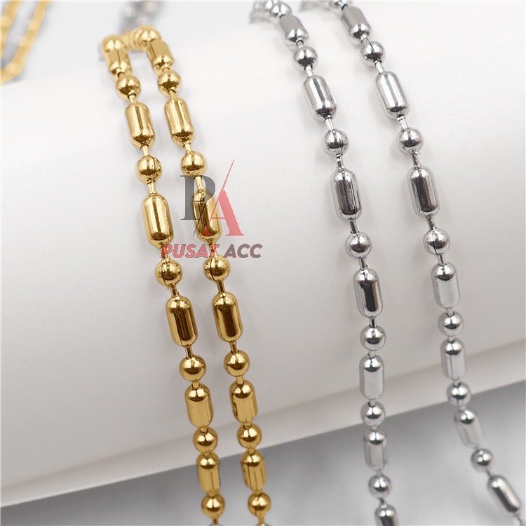 Rantai Kalung MCI Titanium Stainless Biji Bambu Hitam Pria Wanita Anti Karat