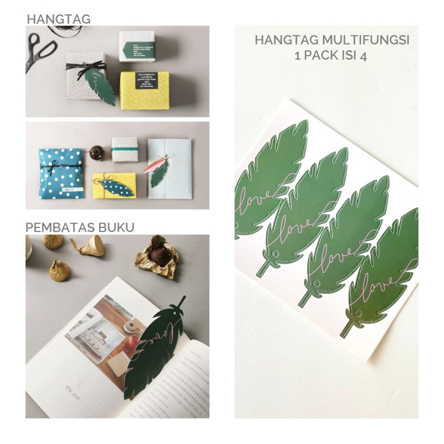 

8 PCS hang tag daun love hijau hangtag natal lebaran pembatas buku hiasan decoration cantik dekorasi
