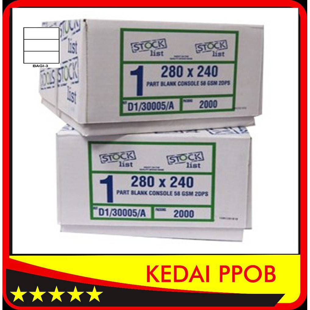 

Kertas Continuos Continuous Form Struk PPOB PLN A4 dibagi 3 polos 1 ply Grosir Terlaris