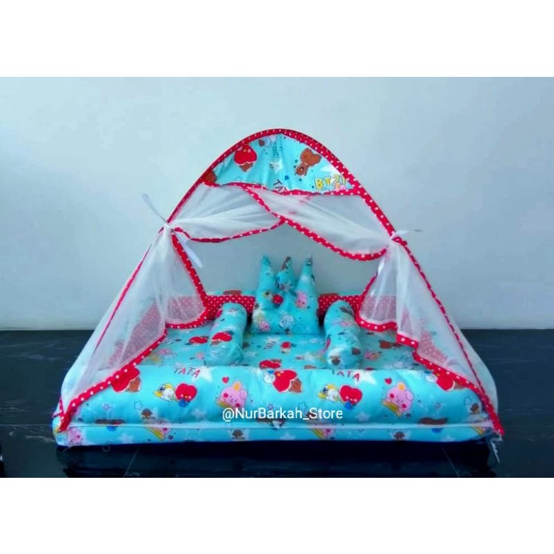 NURBARKAH SET KASUR KOLAM BAYI TENDA BT21 BTS TATA WARNA PINK BIRU KARAKTER KUALITAS PREMIUM GRATIS 