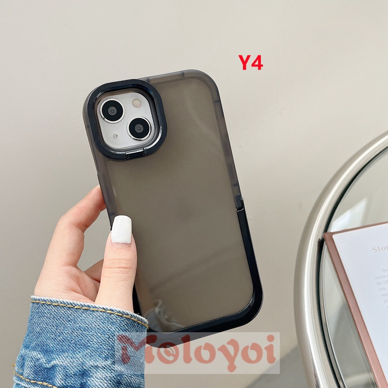 Soft Case TPU Warna Macaron Polos Dengan Kickstand Lipat 2 IN 1 Untuk IPhone 8plus 11 Pro MAX XR X 7plus 13 12 11 Pro MAX 7 8 Plus XS MAX