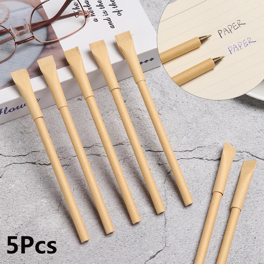 Suyo 5Pcs Kraft Paper Pen Baru Halus Pasta Gigi Kantor Bentuk Alat Tulis Signature Pen