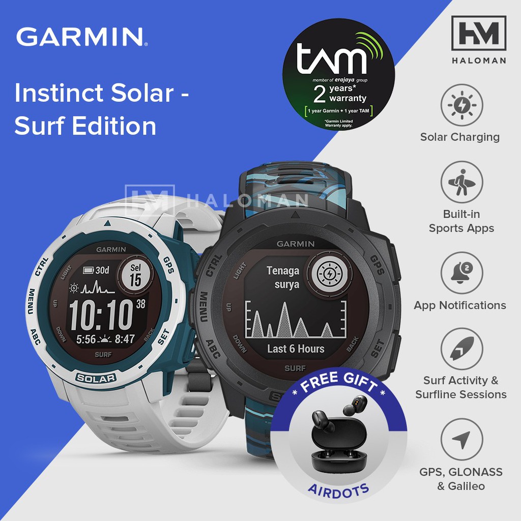 Garmin Instinct Solar Surf Edition Smartwatch Jam Tangan Garansi Tam