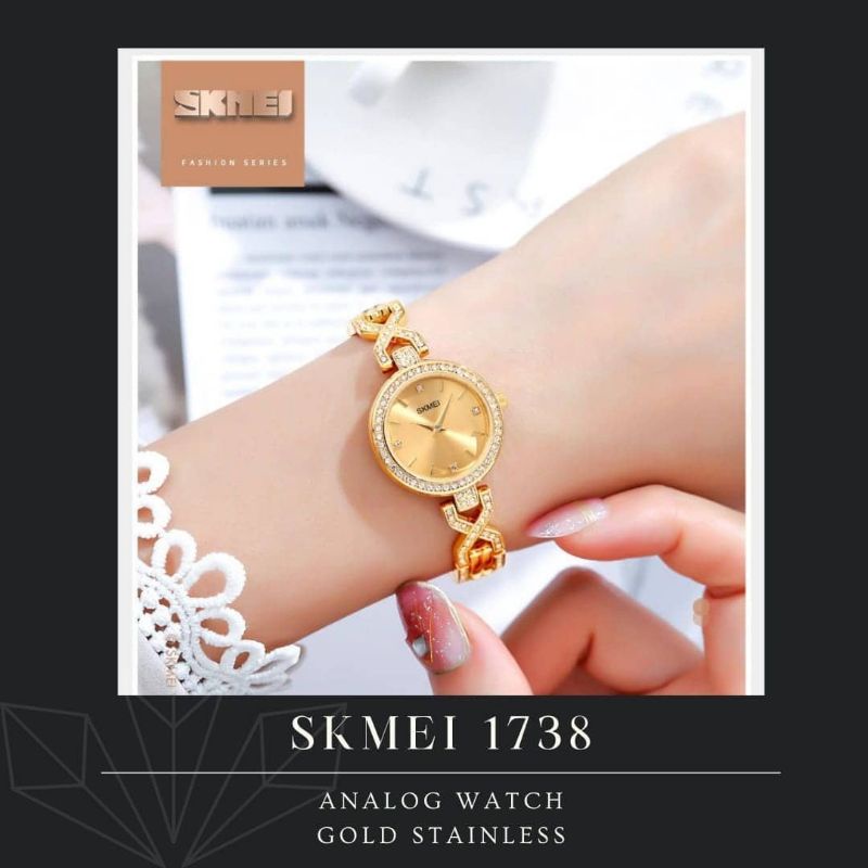 Jam tangan wanita analog gold skmei 1738 original tahan air murah
