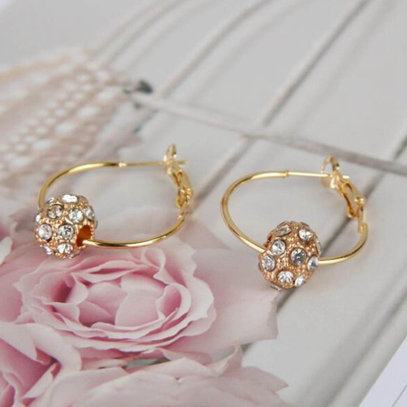 Anting Kait alloy Bentuk Bola Aksen Berlian Imitasi untuk Perhiasan Wanita