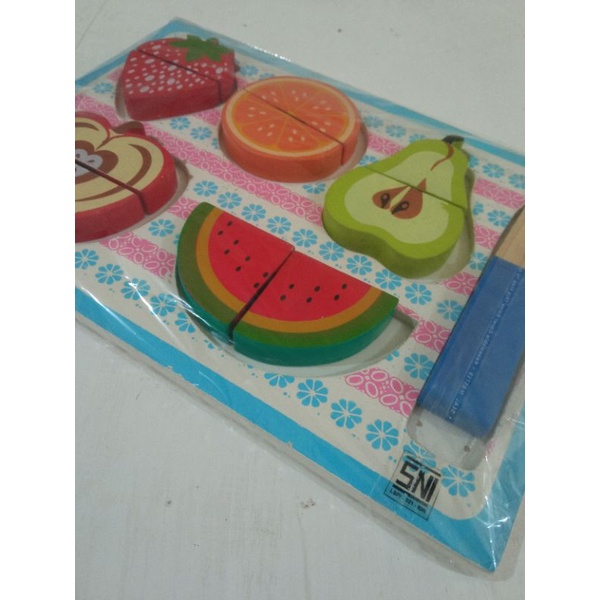 mainan kayu Puzzle Chunky Buah Potong APE montessori