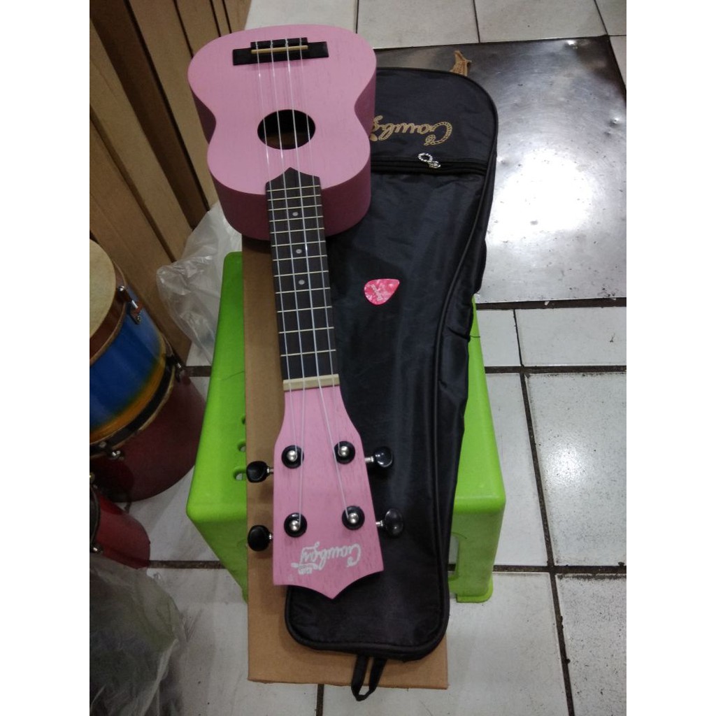 Ukulele Soprano Merk Cowboy Original Tipe UK-21 PK Warna Pink Bonus Tas Senar Pick Murah Jakarta