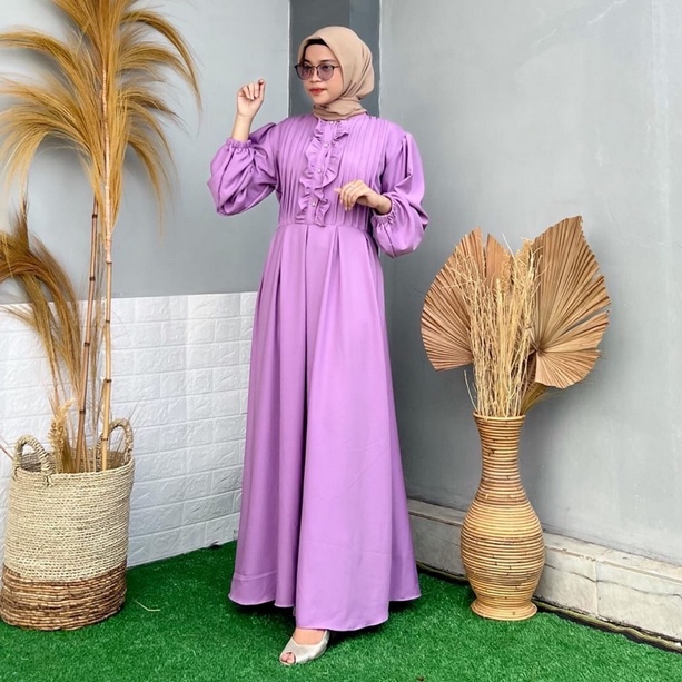 BISA COD - CRINCLE SHAKILA DRESS WANITA FREE BROSS 2UKURAN  / MAXI DRESS SIMPLE ELEGANT / GAMIS WANITA MUSLIMAH