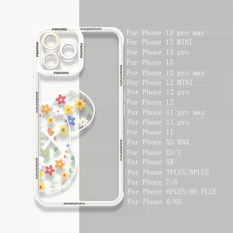 Soft Case Silikon TPU Transparan Shockproof Motif Bunga Beruang Untuk IPhone 13 12 11 Pro XS Max X XR 8 7 6 6S Plus