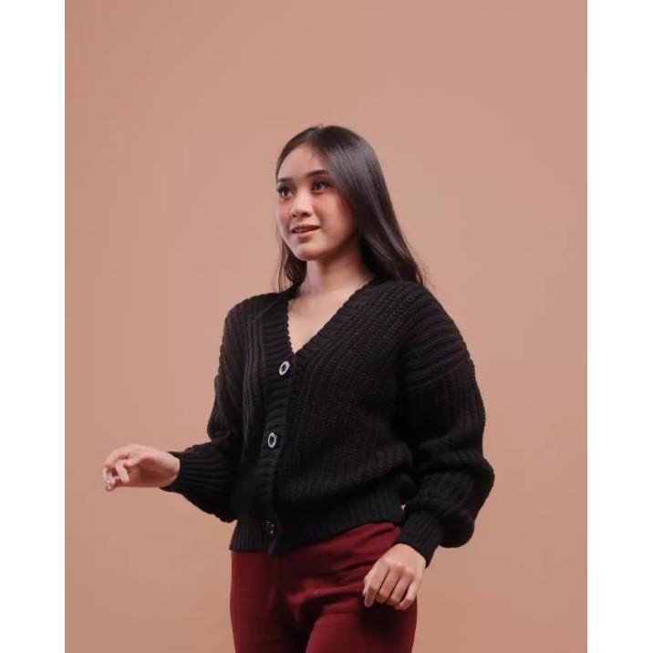 GRACIA CARDIGAN RAJUT WANITA || CARDY 7GT || OUTER CARDY-HITAM