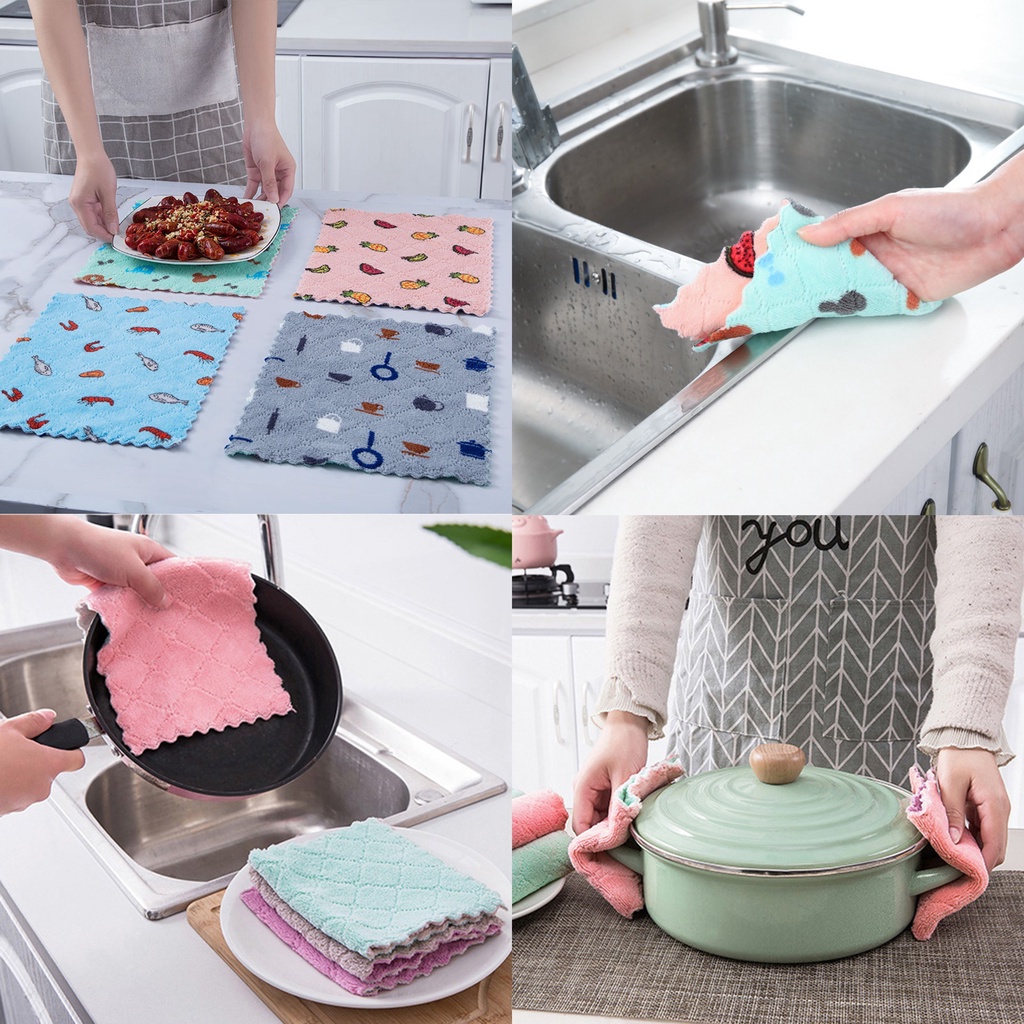 [1 PCS] Kain Lap Anti Minyak Lap Piring Dapur Meja Microfiber Cuci Hand Towel Mini