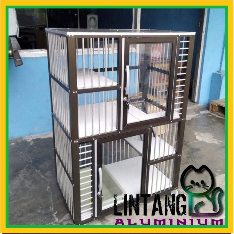 Kandang Kucing 2Tingkat Minimalis Jeruji kaca