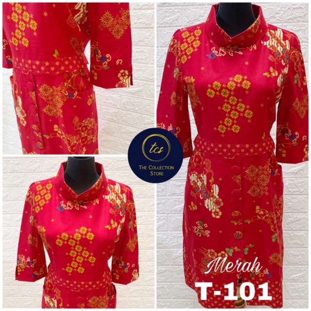 DRESS BATIK TUNIK KATUN TANGAN 3/4 PANJANG 100CM