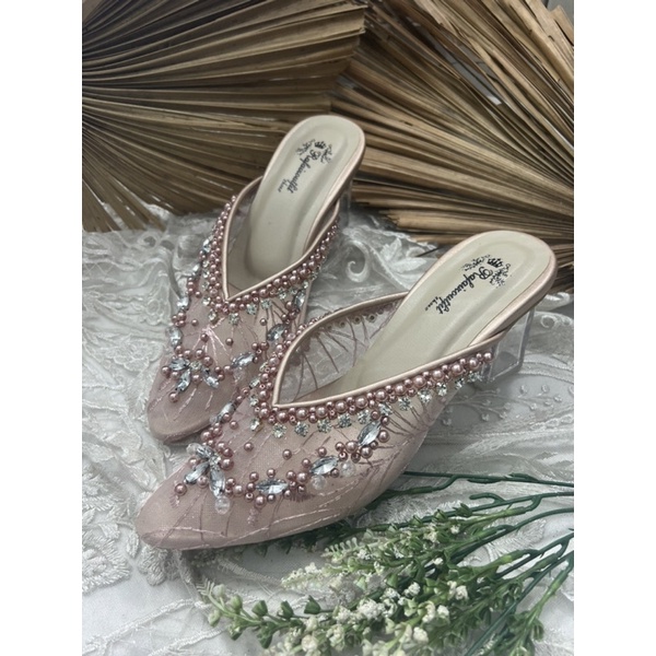 sepatu wedding wanita amirra rosegold 7cm kaca