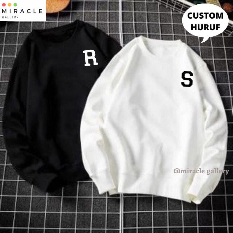 Sweater Oblong Couple / Baju Pasangan CUSTOM HURUF INISIAL KECIL Bahan Fleece Premium