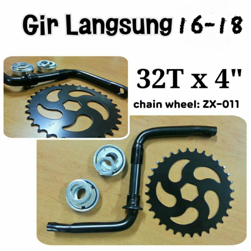 crankset gir langsung sepeda ukuran 16&quot; dan 18&quot; fullset komplit mangkok, pelor, piringan untuk bmx 16 dan 18