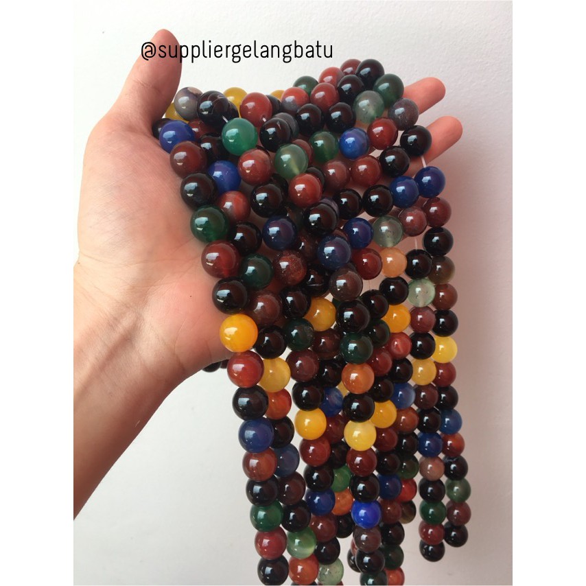 natural 14mm batu multicolour onyx warna corak kilap supplier aksesoris material gelang kalung craft