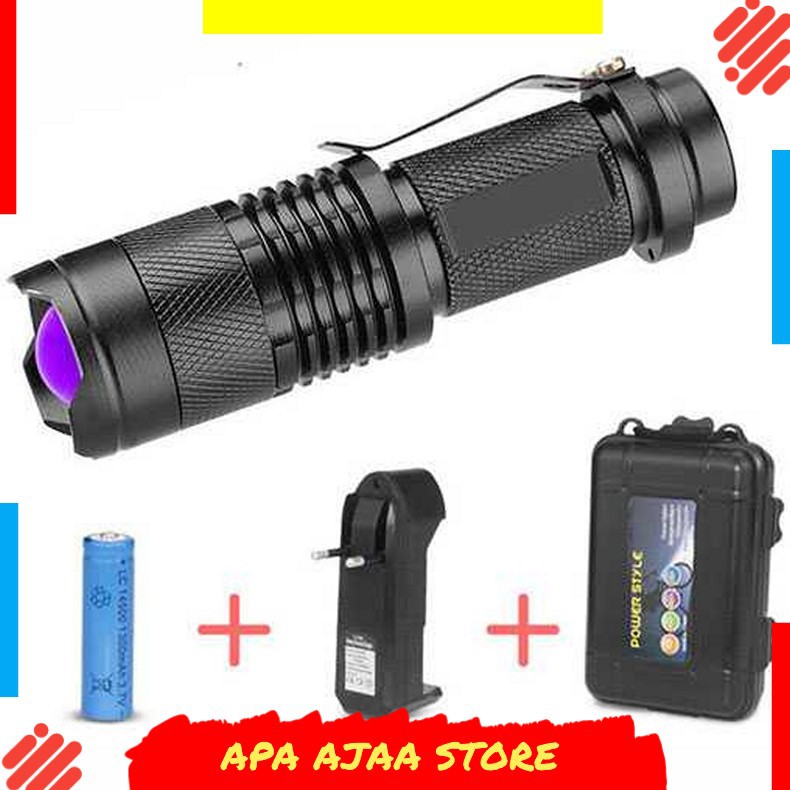 Hot Promo ! TaffLED Senter LED 395nm UV + Baterai + Charger + Box Pocketman P1