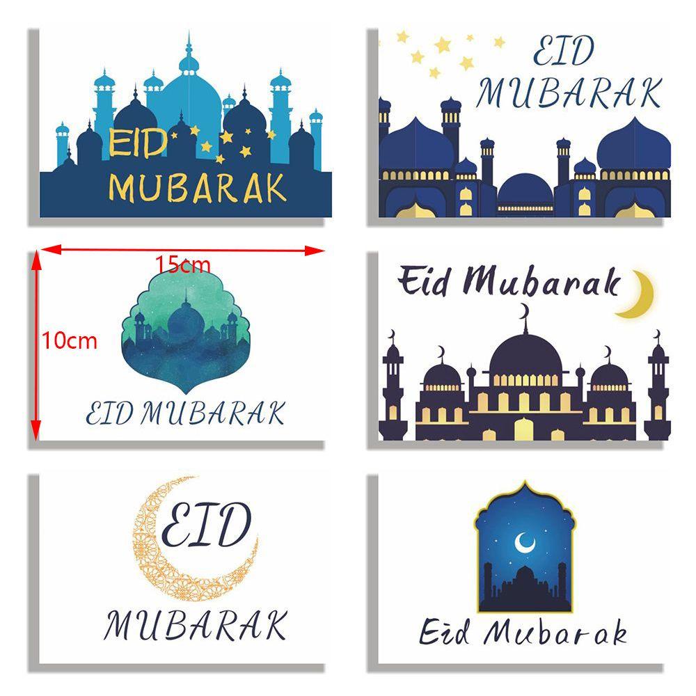 Solighter 6pcs/set Kartu Eid Mubarak Dengan Amplop Kareem Party Gereja Ramadan Greeting Card