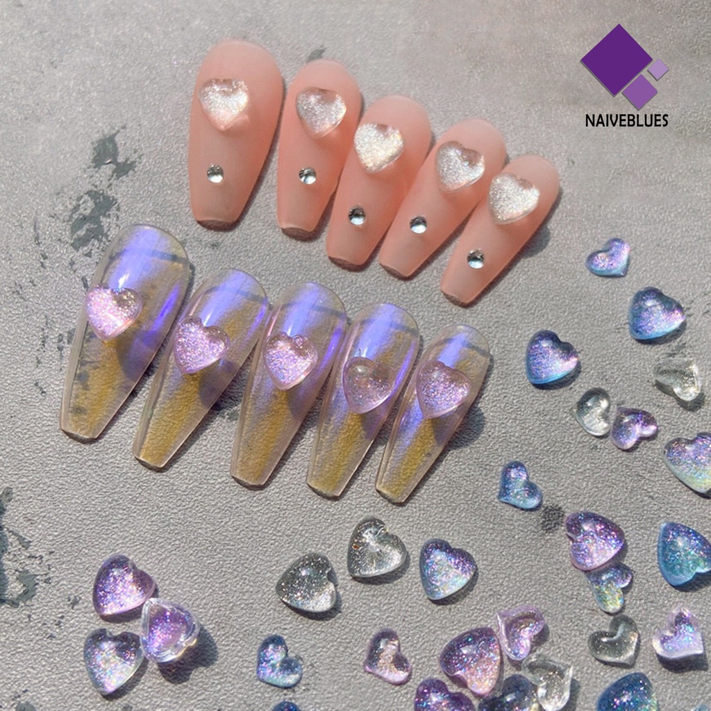 Naiveblue 1 Kotak Dekorasi Nail Art 3D DIY Bentuk Hati Bahan Resin Anti Air