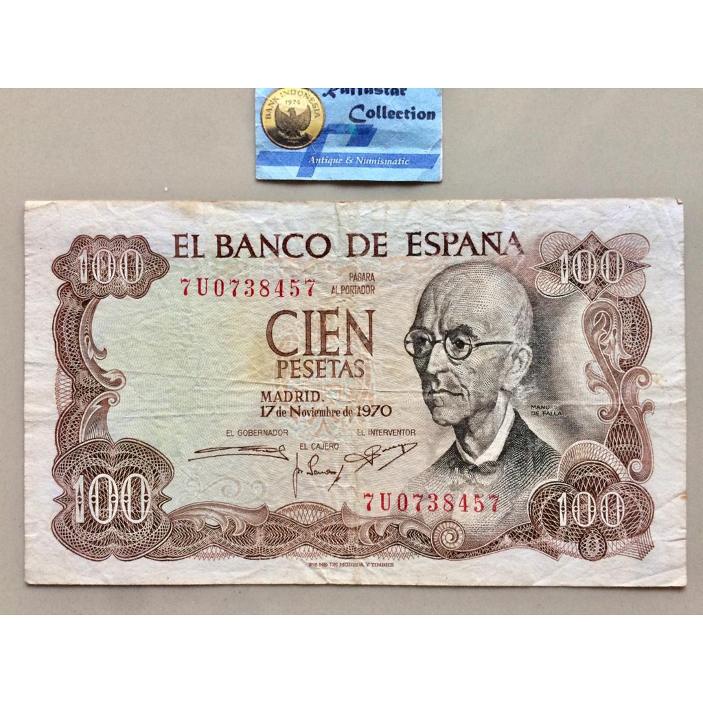 uang asing 100 pesetas Spanyol 1970