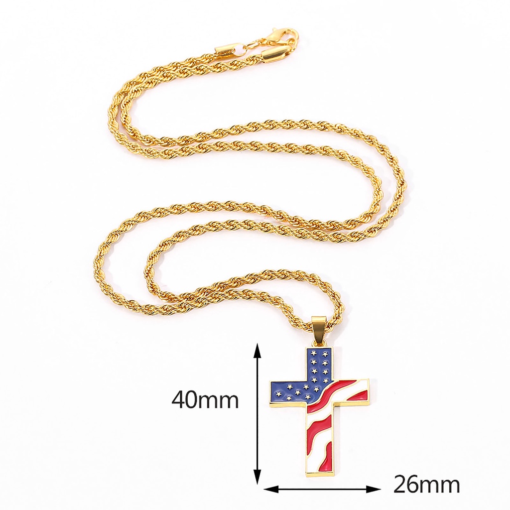 Hu Hu Hu Hu Hu Alat Bantu Pasang Kacamata♡ Kalung Liontin Salib Motif Print Bendera Amerika National Warna-Warni Untuk Pria