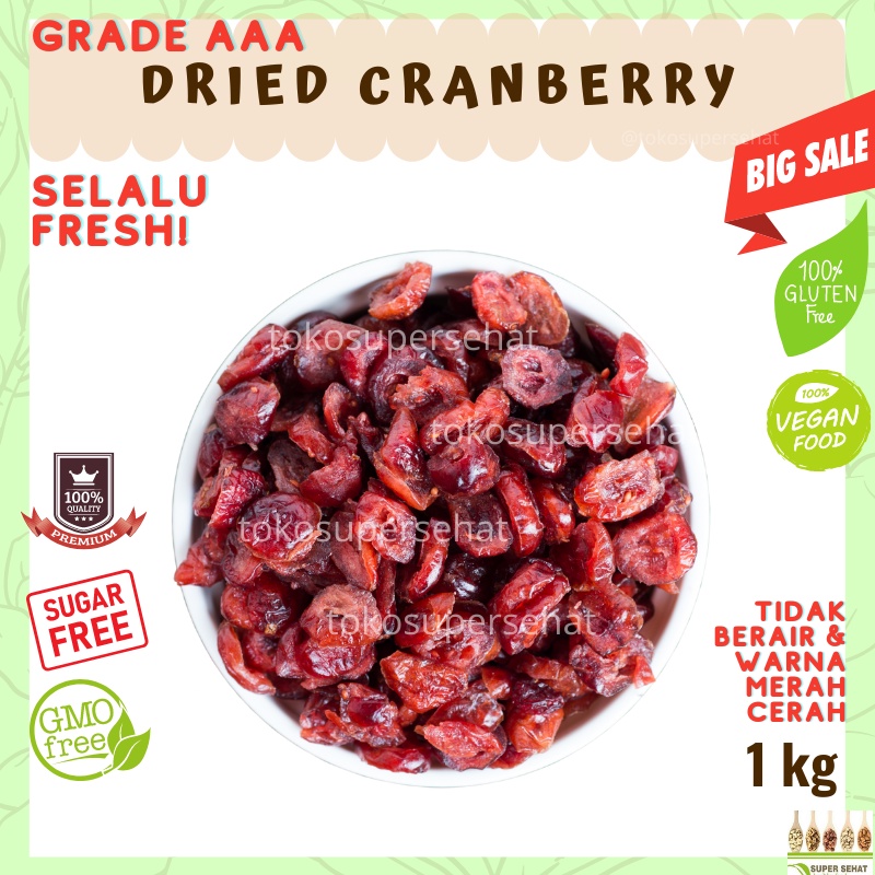 

Dried Cranberry 1kg Premium Tanpa Gula Tokosupersehat Kranberri 1kg