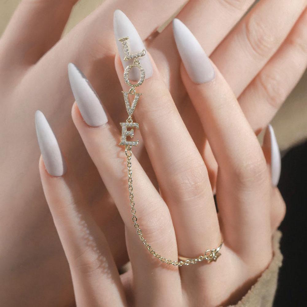 AUGUSTINA Agustina Dekorasi Nail Art Wanita Manicure Rantai Rumbai Fashion Love Letter Nail Rhinestones