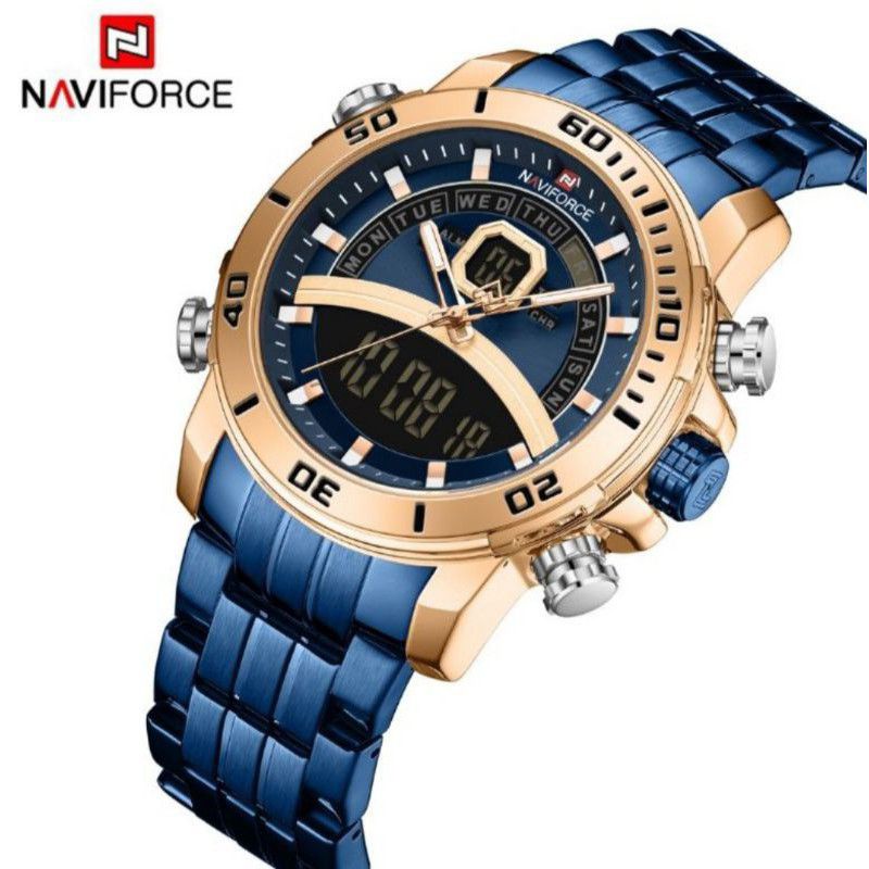 Jam Tangan Naviforce Original NF-9181M stainless steel water resistant dualtime