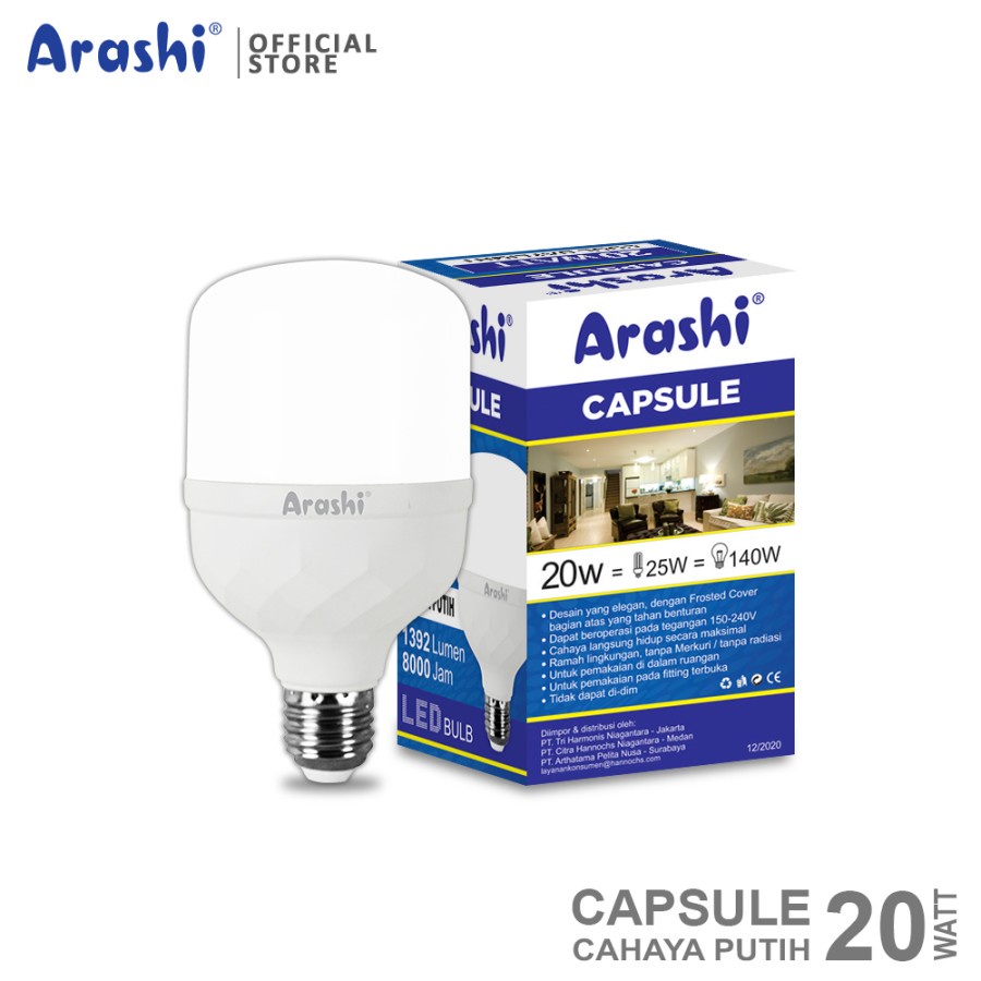 Arashi Lampu LED Capsule 20 Watt CDL Putih Bohlam LED Capsule