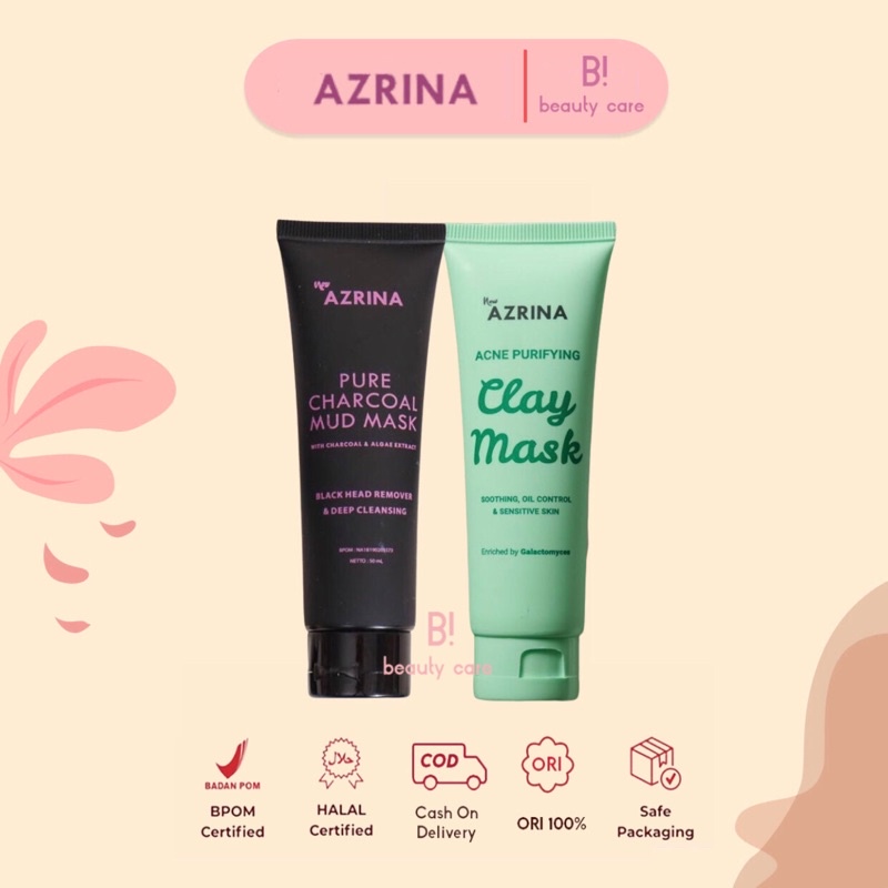 [READY SIAP KIRIM] AZRINA Pure Charcoal Mud Mask | Acne Purifying Clay Mask | Masker Komedo Azrina Beauty