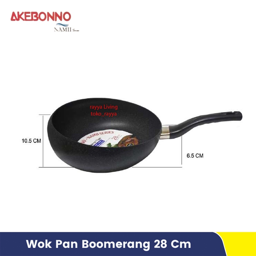 Deep Wok Pan Marble Boomerang Wajan Cekung 28cm  Akebonno Panci Penggorengan Keramik Anti Lengket