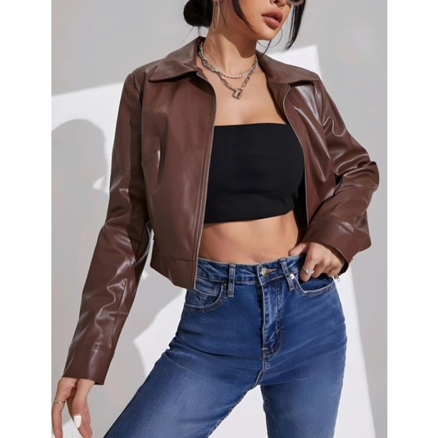 Tailor Labs Jacket Pu Leather Crop Zipper 2022