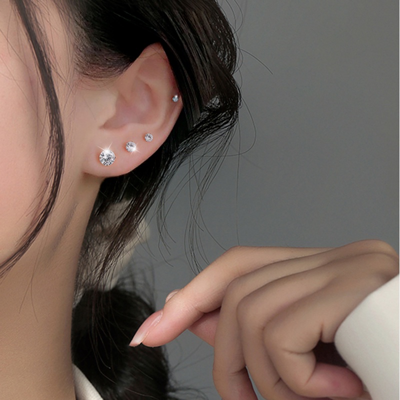 Papaozhu 6 Pcs Elegan s925 Perak Berkilau Zirkon Stud Anting Untuk Wanita Perempuan Chic Kristal Anting-Anting Set Fashion Telinga Perhiasan Hadiah
