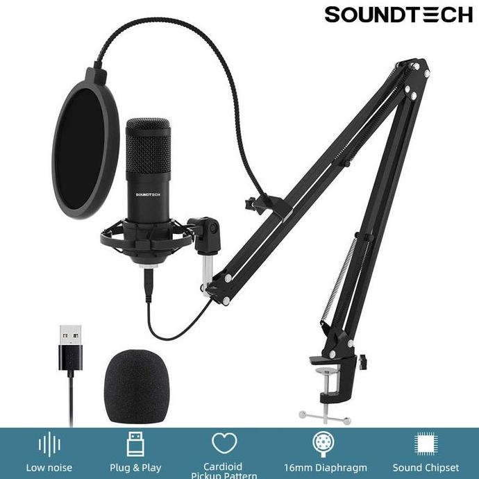 SOUNDTECH USB Microphone Mic Condenser Recording Streaming Podcast PC .
