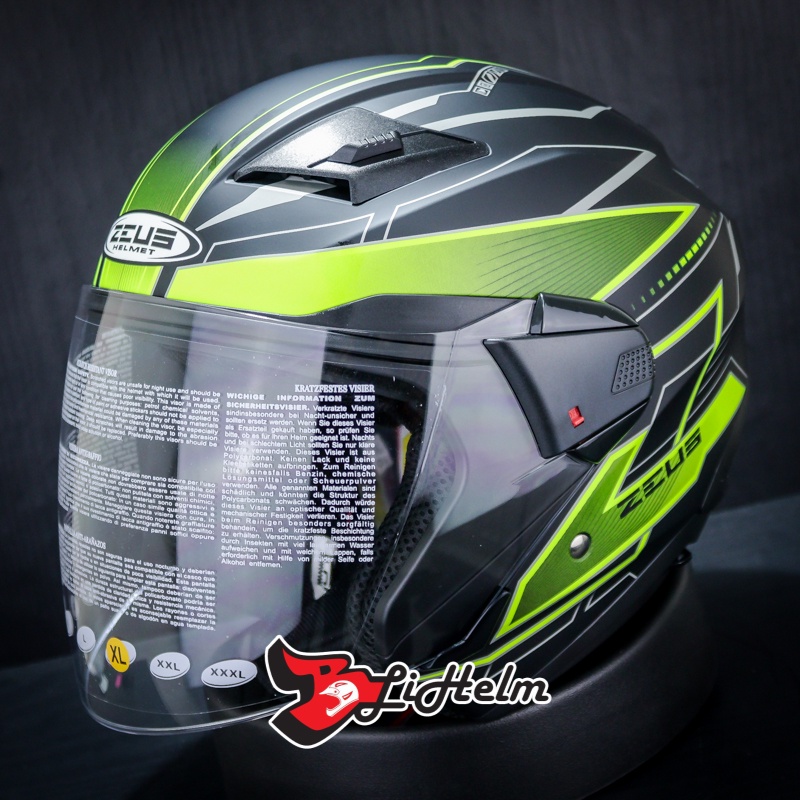 Jual Helm Zeus Zs Black Doff Tt Zyellow Half Face Double Visor