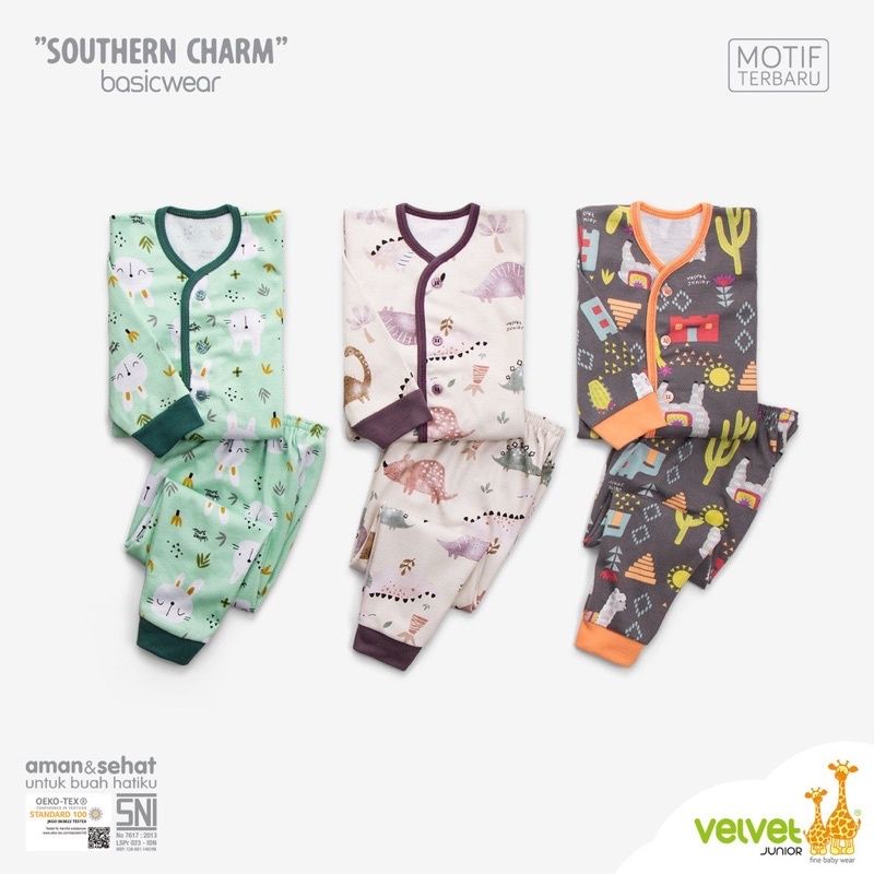 VELVET JUNIOR - SETELAN PANJANG KANCING DEPAN - BAJU ANAK - BAJU BAYI - SET BAJU ANAK