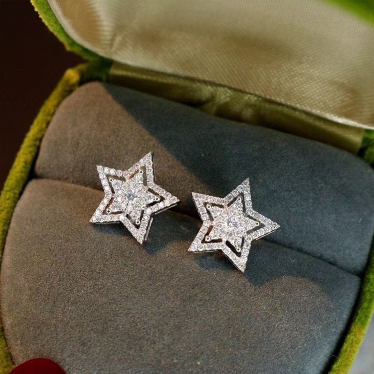 Anting Bahan Silver 925 Bentuk Pentagram Aksen Zircon Untuk Aksesoris