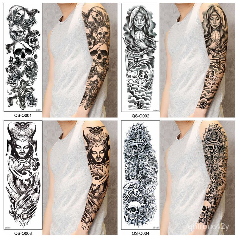 【Penuh Lengan+4Setengah Lengan】Besar Gambar Tato Stiker Lengan Tahan Air Simulasi Tato Pria dan Wani
