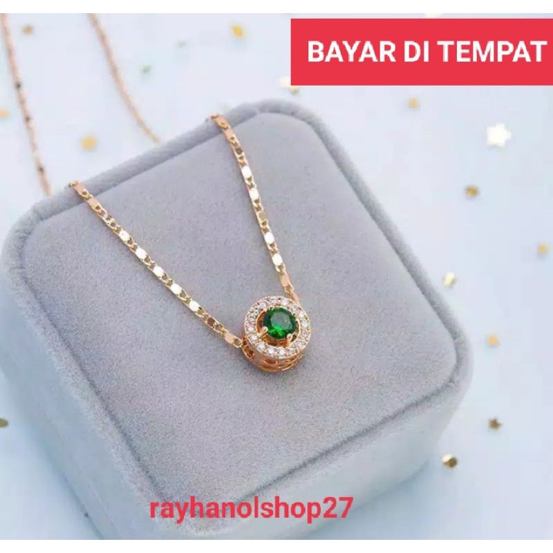 XUPING TERBARU KALUNG LIONTIN BATU PERMATA MEWAH ELEGAN LAPIS EMAS