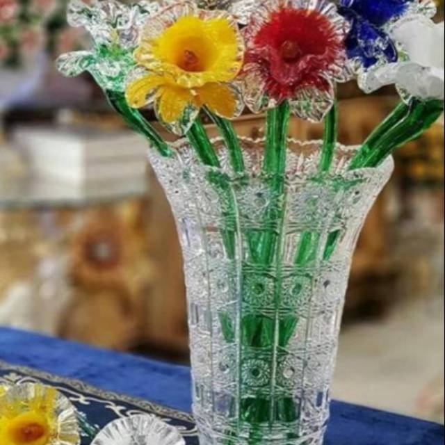 Set vase bunga kristal
