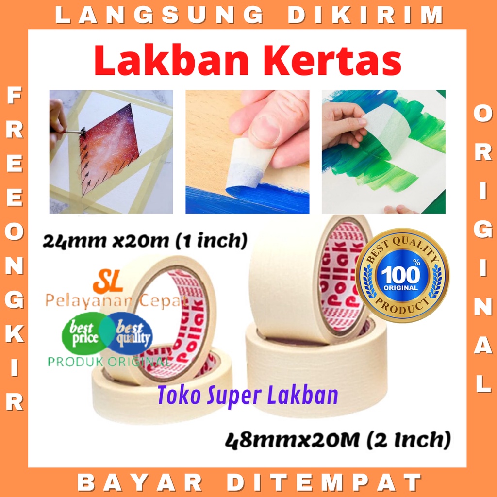 Lakban Kertas Masking Tape Lem Perekat Berkualitas Ukuran Pasti Pas 24mm x 20M &amp; 48mm x 20M